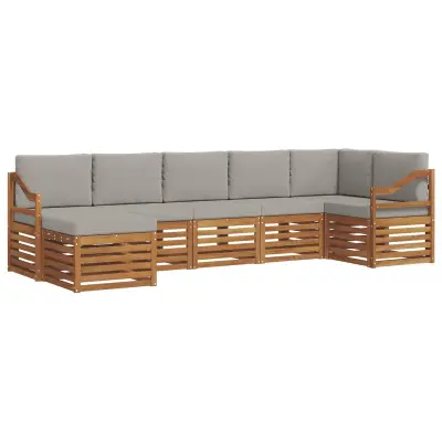 vidaXL Kotna sedežna garnitura z blazino 7 pcs Naravna in svetlo siva