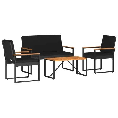 vidaXL Zunanji pohištveni set z blazino 4 pcs Črna poli ratan