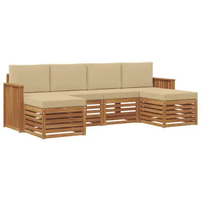 vidaXL Sedežne garniture 6 pcs Naravna in bež Masiven les akacije