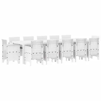 vidaXL Komplet za jedilnico v vrtu z blazino 13 pcs Bela