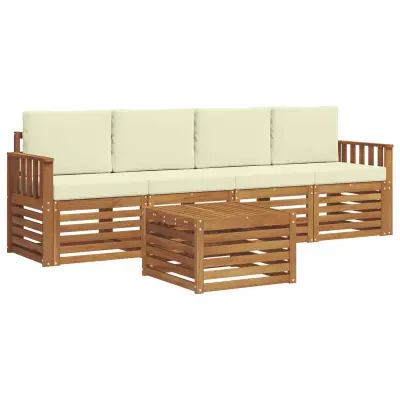 vidaXL Zunanja garnitura za sedenje z blazino 5 pcs Naravna in smetana
