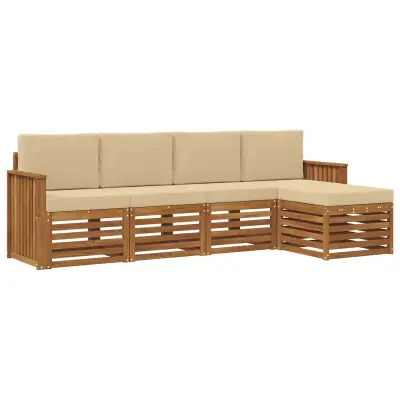 vidaXL Zunanja garnitura za sedenje z blazino 5 pcs Naravna in bež