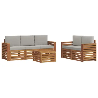 vidaXL Sedežne garniture z blazino 6 pcs Naravna in svetlo siva