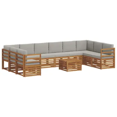 vidaXL Zunanja garnitura za sedenje 11 pcs Naravna in svetlo siva