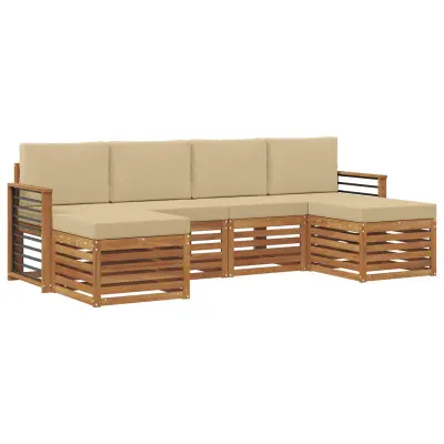 vidaXL Sedežne garniture 6 pcs Naravna in bež Masiven les akacije
