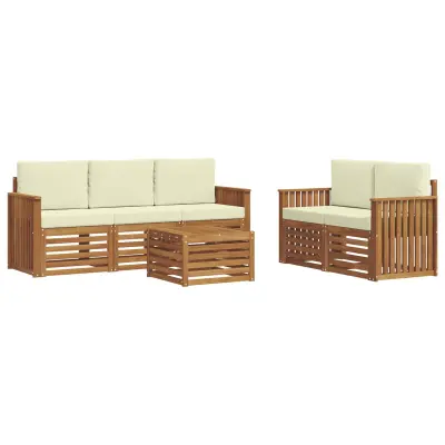 vidaXL Sedežne garniture 6 pcs Naravna in smetana Masiven les akacije