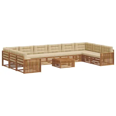vidaXL Sedežne garniture 11 pcs Naravna in bež Masiven les akacije