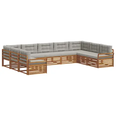 vidaXL Zunanja garnitura za sedenje 9 pcs Naravna in svetlo siva