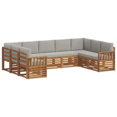 vidaXL Kotna sedežna garnitura z blazino 9 pcs Naravna in svetlo siva