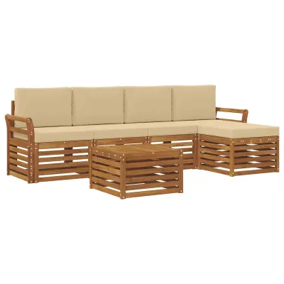 vidaXL Zunanja garnitura za sedenje z blazino 6 pcs Naravna in bež