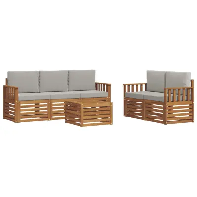 vidaXL Sedežne garniture z blazino 6 pcs Naravna in svetlo siva