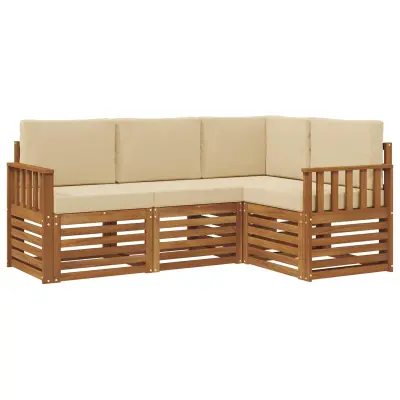 vidaXL Sedežne garniture 4 pcs Naravna in bež Masiven les akacije