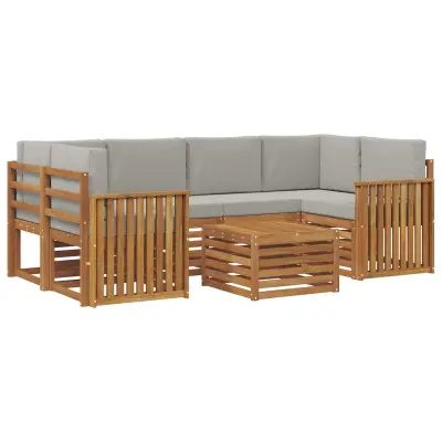 vidaXL Zunanja garnitura za sedenje 7 pcs Naravna in svetlo siva