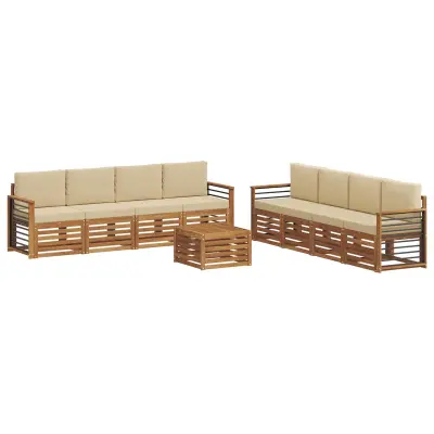 vidaXL Sedežne garniture 9 pcs Naravna in bež Masiven les akacije