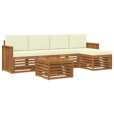 vidaXL Zunanja garnitura za sedenje z blazino 6 pcs Naravna in smetana