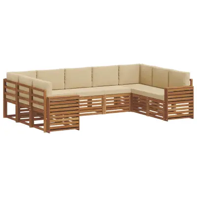 vidaXL Kotna sedežna garnitura z blazino 9 pcs Naravna in bež