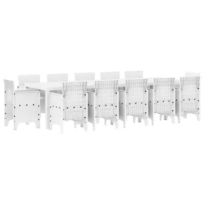 vidaXL Komplet za jedilnico v vrtu 13 pcs Bela Poly ratan