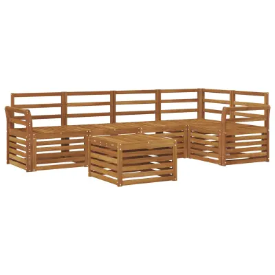 vidaXL Kotna sedežna garnitura 6 pcs Naravna Masiven les akacije