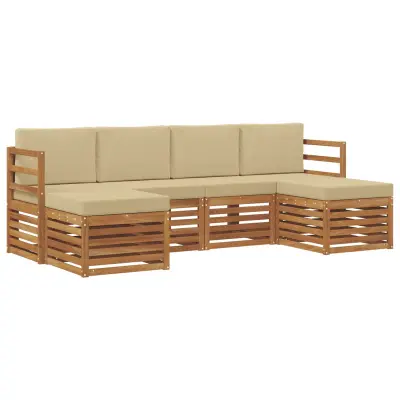 vidaXL Sedežne garniture 6 pcs Naravna in bež Masiven les akacije