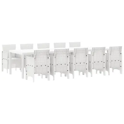 vidaXL Komplet za jedilnico v vrtu 11 pcs Bela Rattan in jeklo