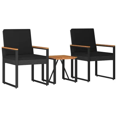 vidaXL Zunanji pohištveni set z blazino 3 pcs Črna poli ratan