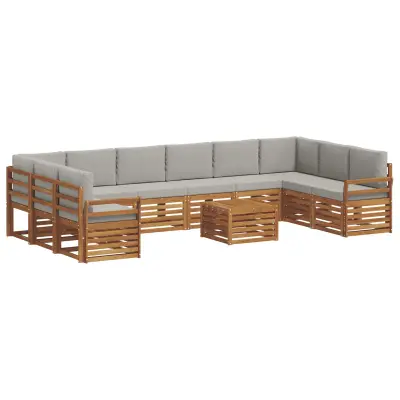 vidaXL Zunanja garnitura za sedenje 11 pcs Naravna in svetlo siva