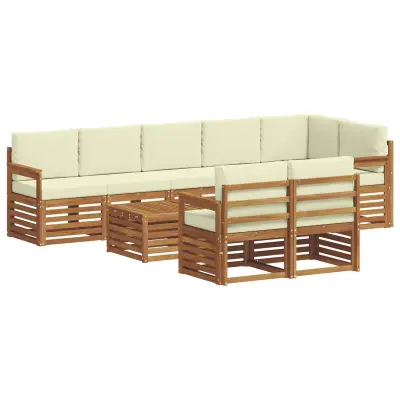 vidaXL Sedežne garniture 9 pcs Naravna in smetana Masiven les akacije