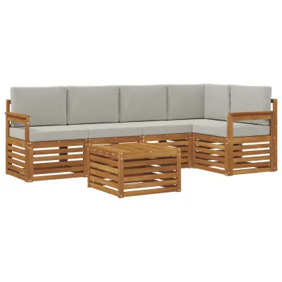 vidaXL Kotna sedežna garnitura z blazino 6 pcs Naravna in svetlo siva