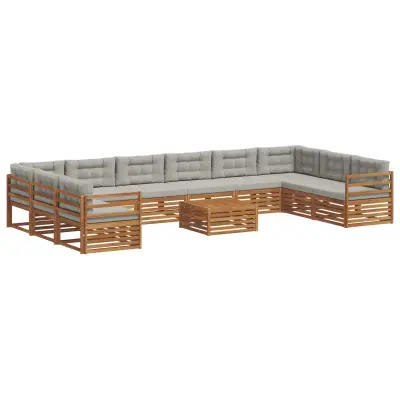 vidaXL Sedežne garniture z blazino 11 pcs Naravna in svetlo siva