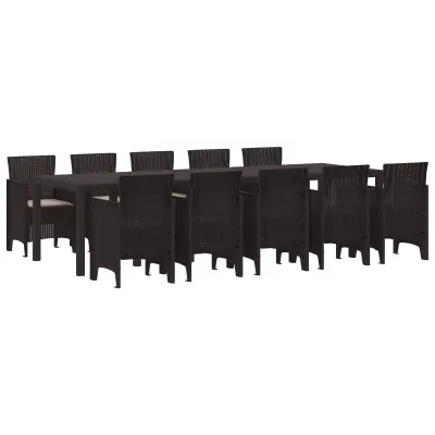 vidaXL Komplet za jedilnico v vrtu 11 pcs Rjava in taupe Poly ratan