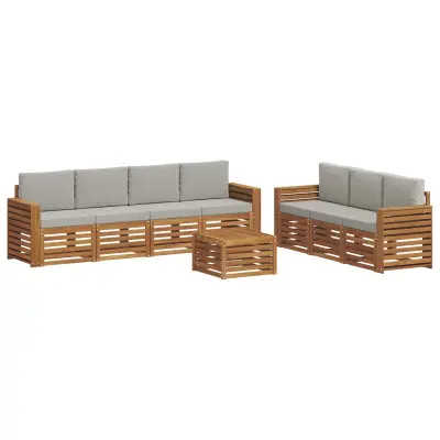vidaXL Sedežne garniture z blazino 8 pcs Naravna in svetlo siva