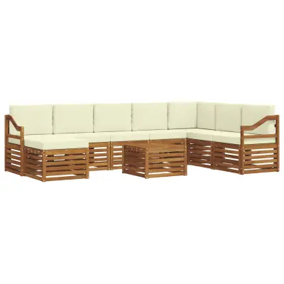vidaXL Zunanja garnitura za sedenje z blazino 9 pcs Naravna in smetana