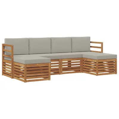 vidaXL Sedežne garniture z blazino 6 pcs Naravna in svetlo siva