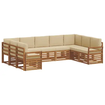 vidaXL Kotna sedežna garnitura z blazino 9 pcs Naravna in bež