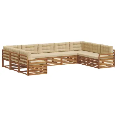 vidaXL Zunanja garnitura za sedenje z blazino 9 pcs Naravna in bež