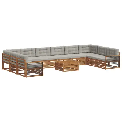 vidaXL Sedežne garniture z blazino 11 pcs Naravna in svetlo siva