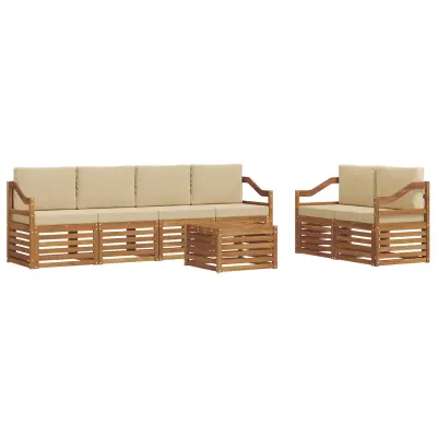 vidaXL Zunanja garnitura za sedenje z blazino 7 pcs Naravna in bež