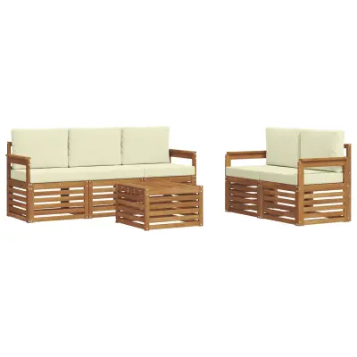 vidaXL Sedežne garniture 6 pcs Naravna in smetana Masiven les akacije