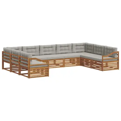 vidaXL Zunanja garnitura za sedenje 9 pcs Naravna in svetlo siva