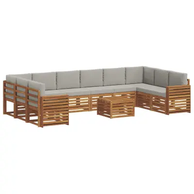vidaXL Zunanja garnitura za sedenje 11 pcs Naravna in svetlo siva