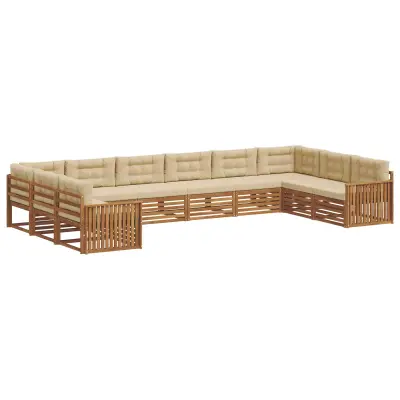 vidaXL Sedežne garniture 8 pcs Naravna in bež Masiven les akacije