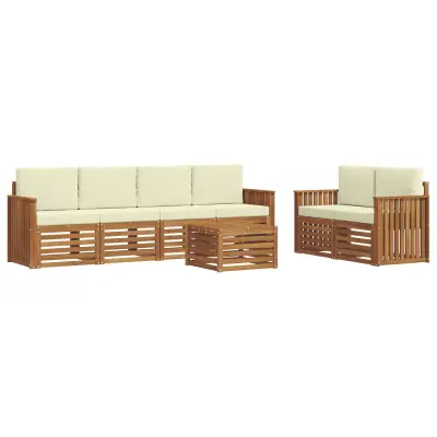 vidaXL Zunanja garnitura za sedenje z blazino 7 pcs Naravna in smetana