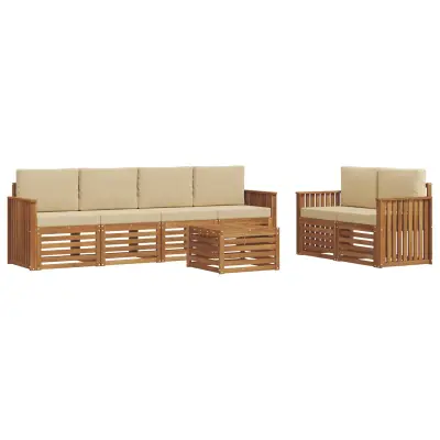 vidaXL Zunanja garnitura za sedenje z blazino 7 pcs Naravna in bež