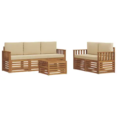 vidaXL Sedežne garniture 6 pcs Naravna in bež Masiven les akacije