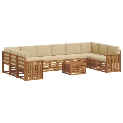 vidaXL Zunanja garnitura za sedenje z blazino 11 pcs Naravna in bež