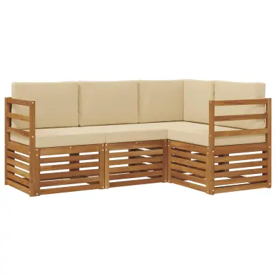 vidaXL Sedežne garniture 4 pcs Naravna in bež Masiven les akacije