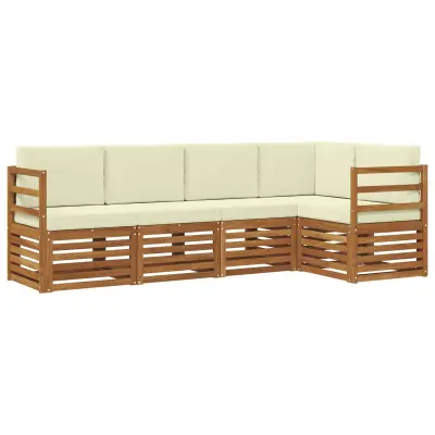 vidaXL Kotna sedežna garnitura z blazino 5 pcs Naravna in smetana