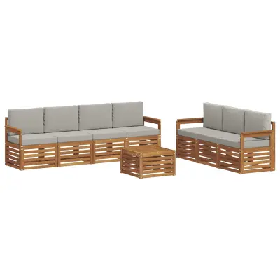 vidaXL Sedežne garniture z blazino 8 pcs Naravna in svetlo siva
