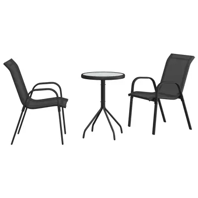 vidaXL Vrtnik Bistro Set 3 pcs Črna Jeklo