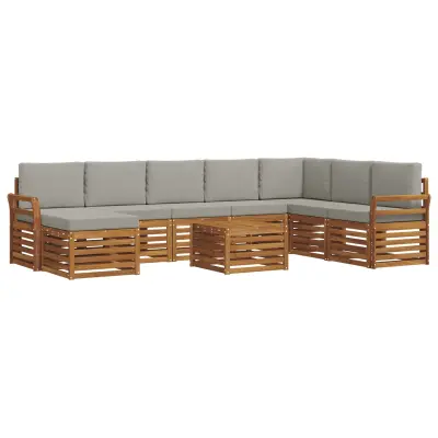 vidaXL Zunanja garnitura za sedenje 9 pcs Naravna in svetlo siva